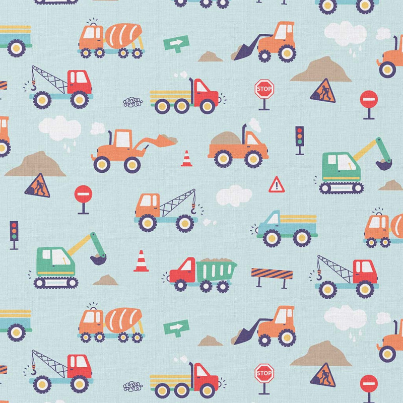Printed Cotton CAMIONS Blue / Orange